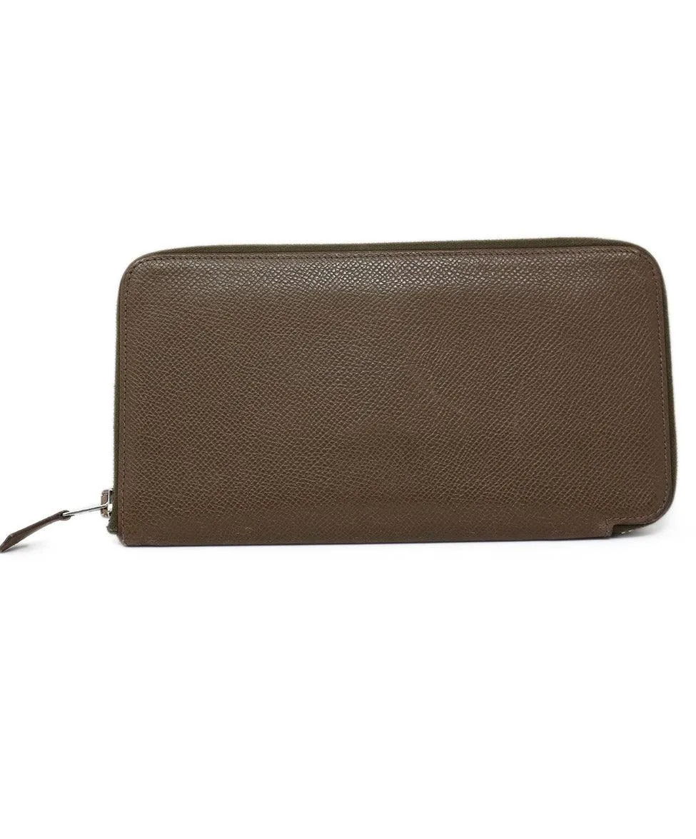 Hermes Taupe Leather Zip Around Wallet