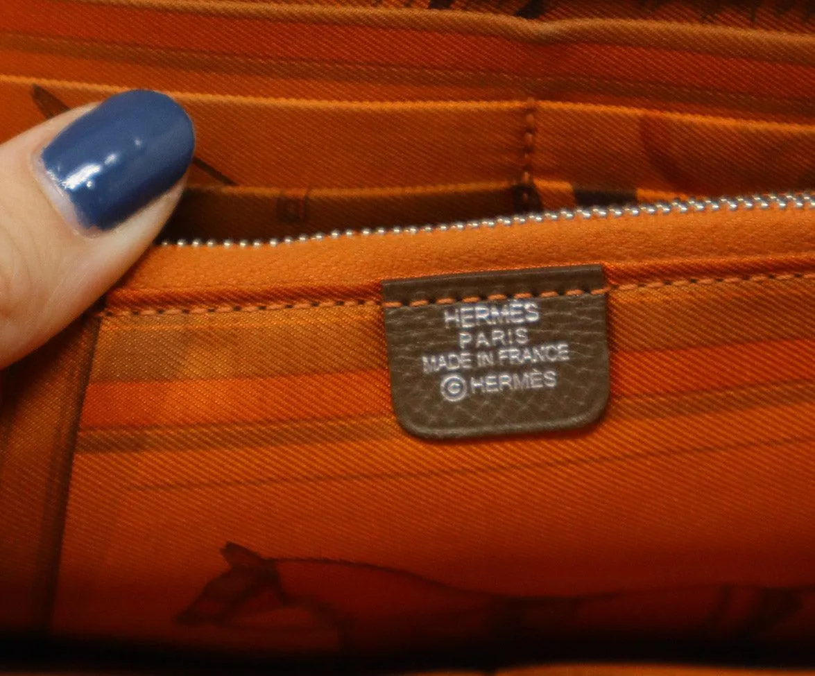 Hermes Taupe Leather Zip Around Wallet