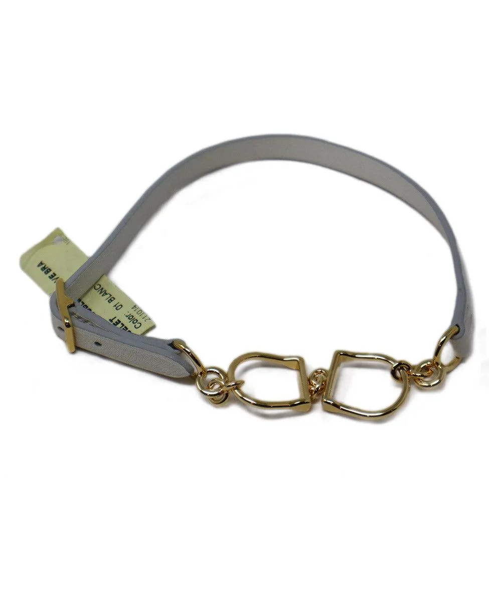 Hermes White Leather & Gold Bracelet