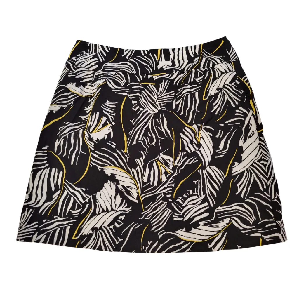 Holland Ave Black & White Tropical Foliage w/ Yellow Accent Skort Size M
