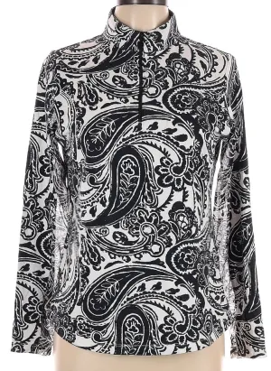 Ibkul Black & White Paisley Long Sleeve Sun Shirt Size M MSP$100