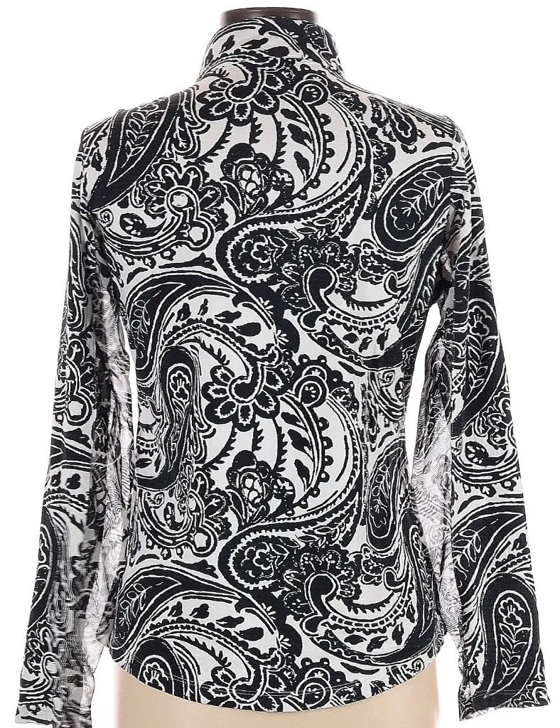 Ibkul Black & White Paisley Long Sleeve Sun Shirt Size M MSP$100