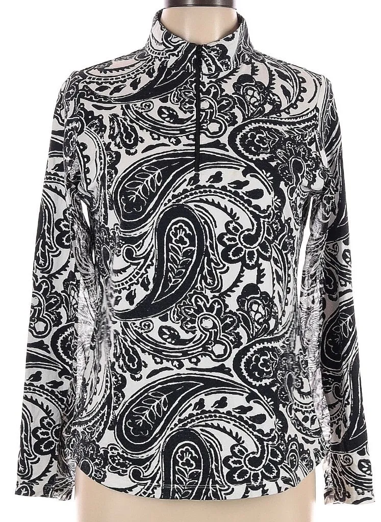 Ibkul Black & White Paisley Long Sleeve Sun Shirt Size M MSP$100