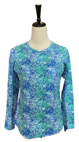 Ibkul Blue and Green Dotted Long Sleeve Top Size S