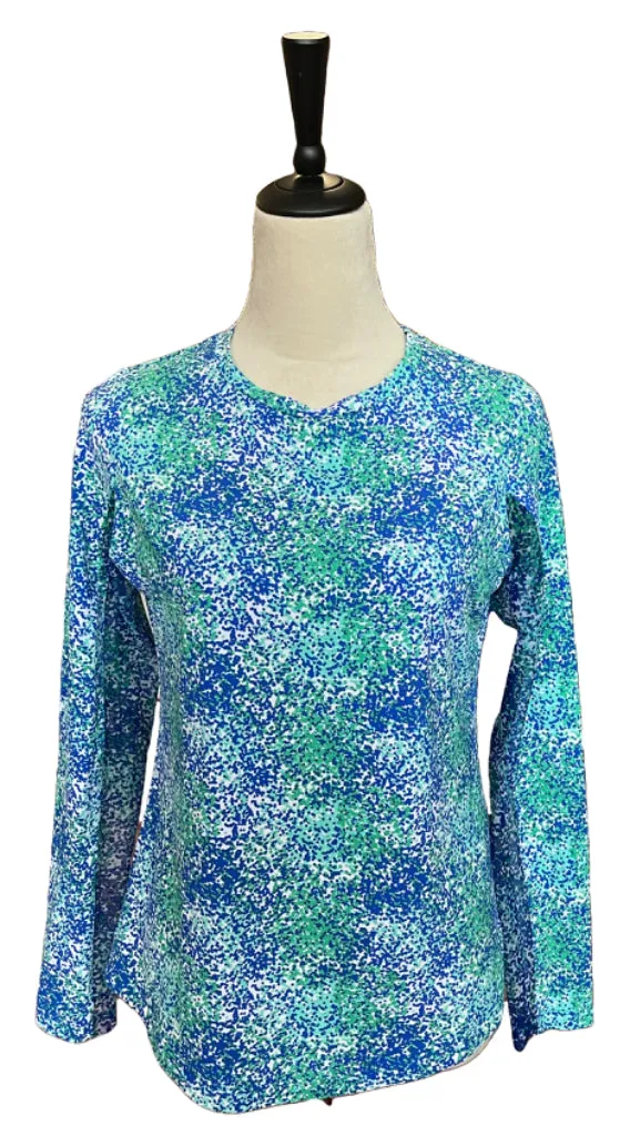 Ibkul Blue and Green Dotted Long Sleeve Top Size S