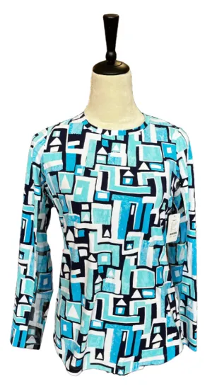 Ibkul Blue Geometric Shape Print Long Sleeve Size S
