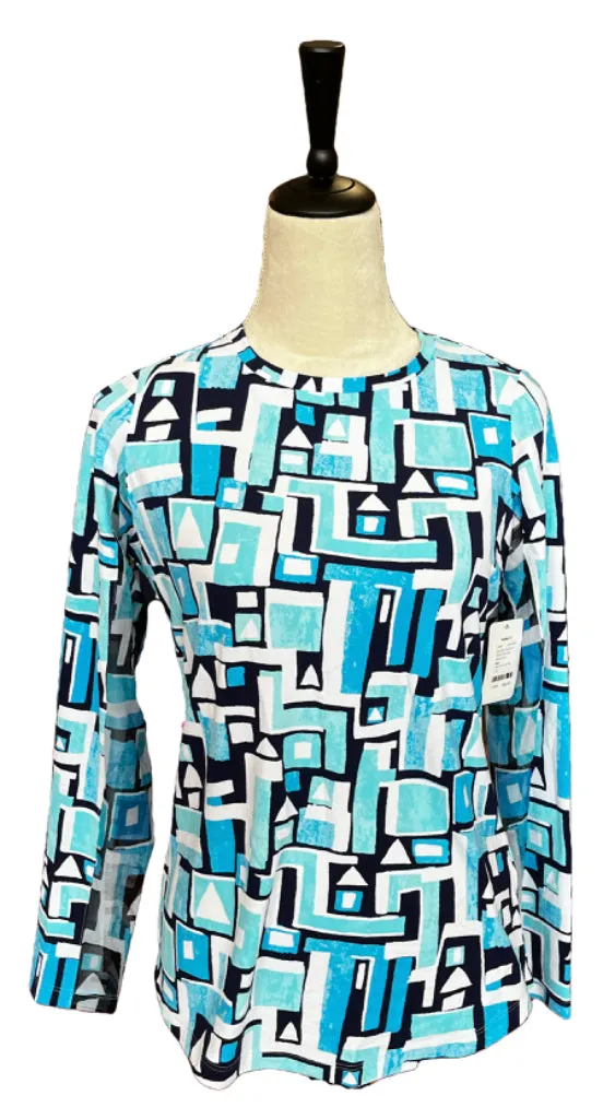 Ibkul Blue Geometric Shape Print Long Sleeve Size S