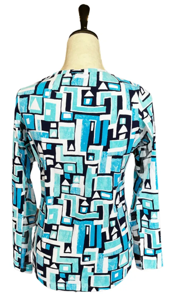 Ibkul Blue Geometric Shape Print Long Sleeve Size S
