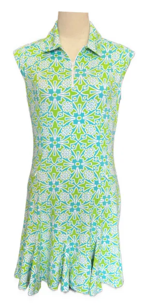 Ibkul Teal, Green & White Patterned Sleeveless Women's Golf Dress Size S MSP$128