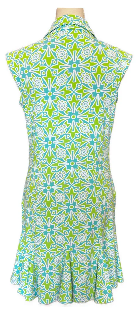 Ibkul Teal, Green & White Patterned Sleeveless Women's Golf Dress Size S MSP$128