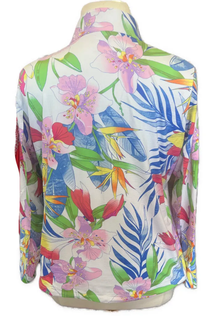 Ibkul White Multicolored Floral 1/4 Zip Pullover Size XXL