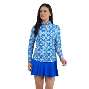 Ibkul Women's Alice Print Long Sleeve Zip Mock Golf Top  Size XXL MSP$100