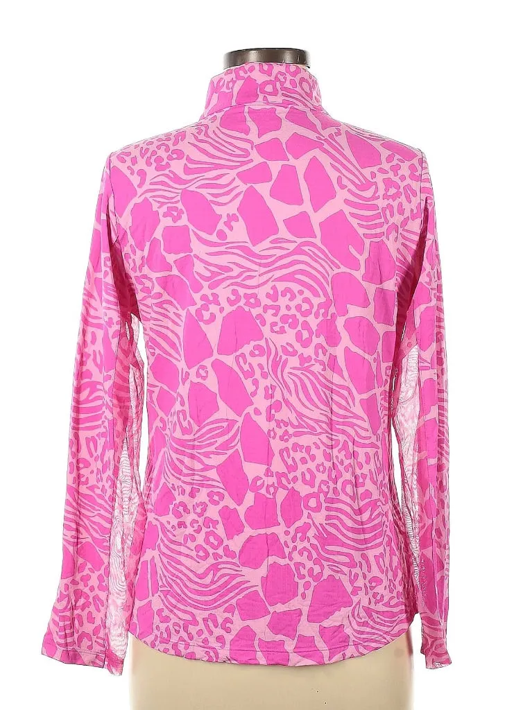 Ibkul Women's Two-Tone Pink Animal Print Long Sleeve Zip Mock Sunshirt Size M. MSP$100