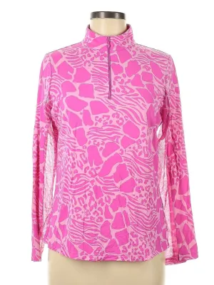 Ibkul Women's Two-Tone Pink Animal Print Long Sleeve Zip Mock Sunshirt Size M. MSP$100