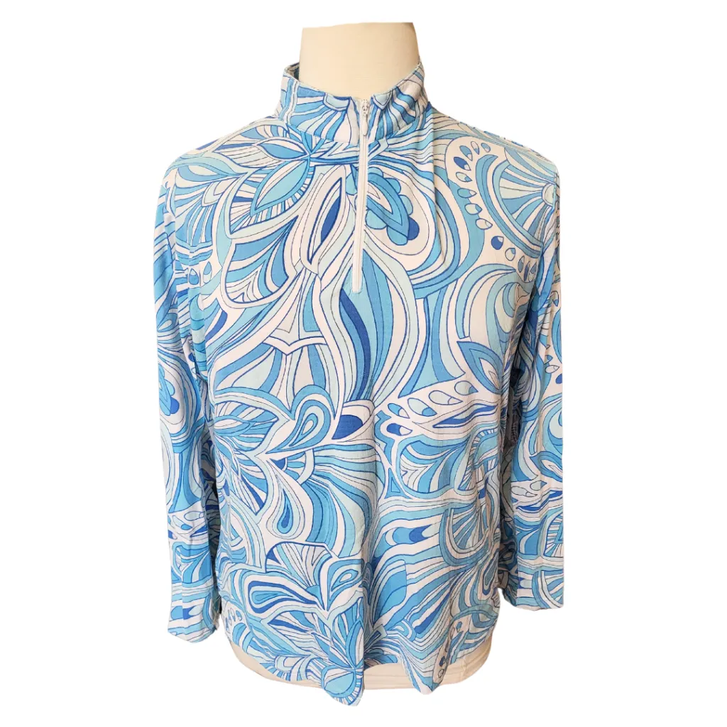 Icikuls Light Blue Foliage 1/4 Zip Pullover Size XXL