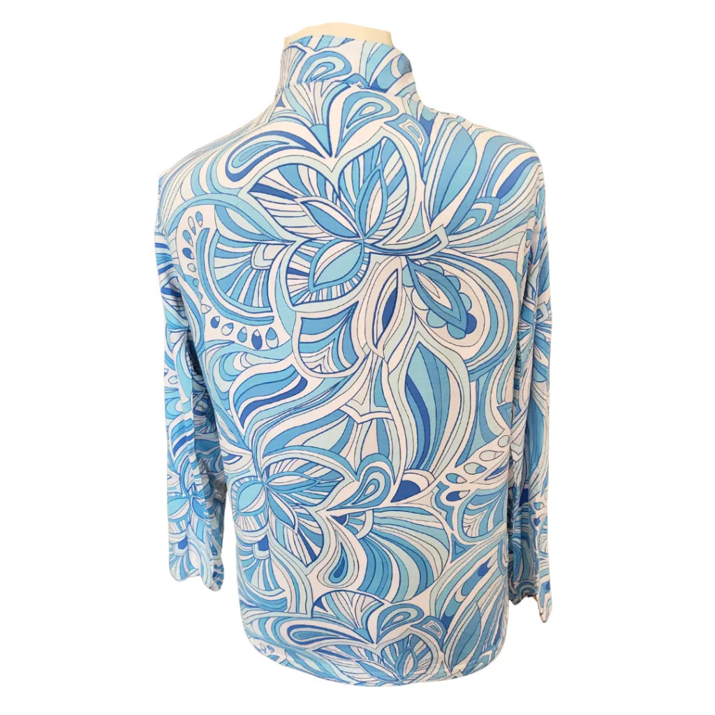 Icikuls Light Blue Foliage 1/4 Zip Pullover Size XXL