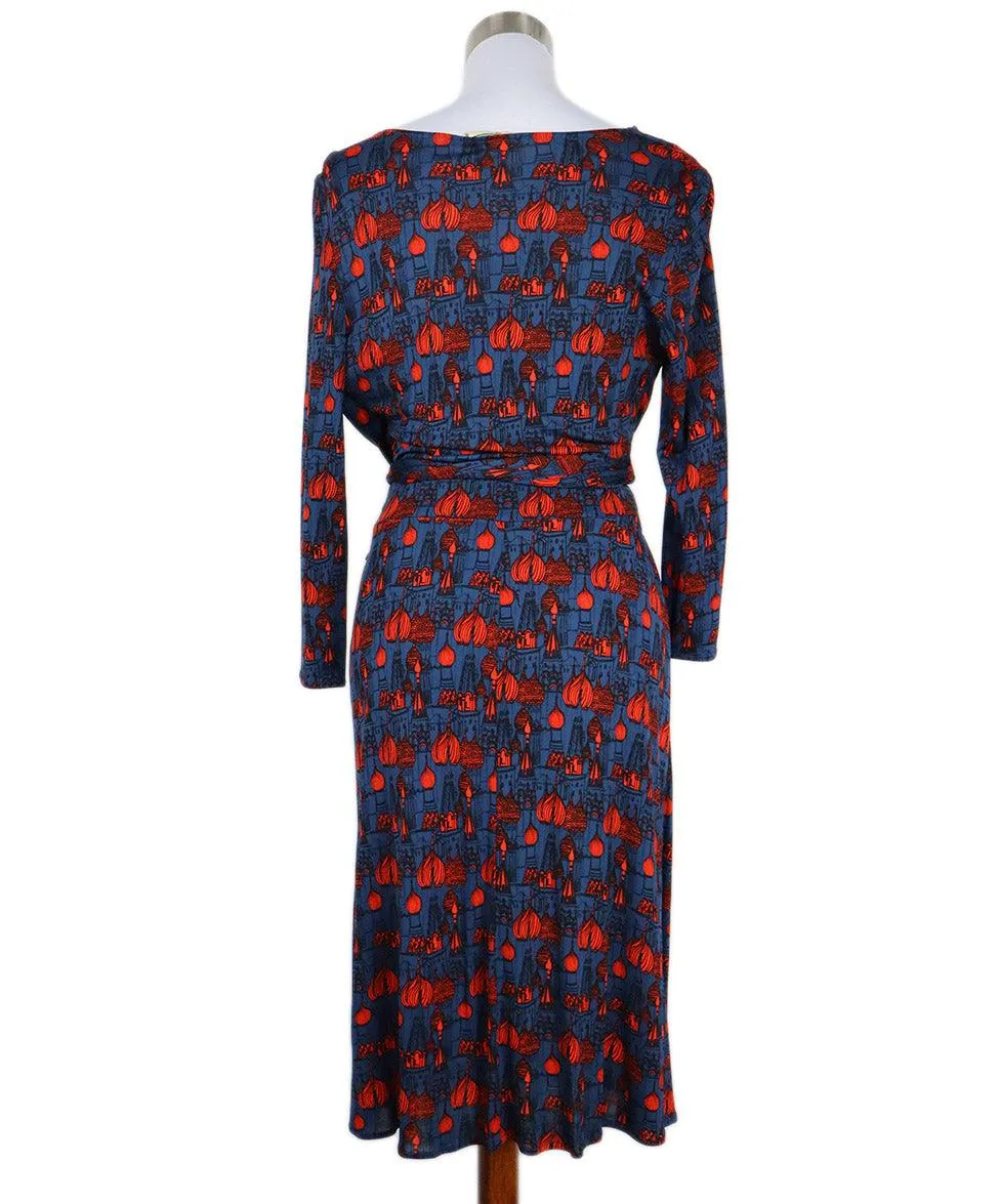Issa Navy & Red Print Rayon Dress sz 10