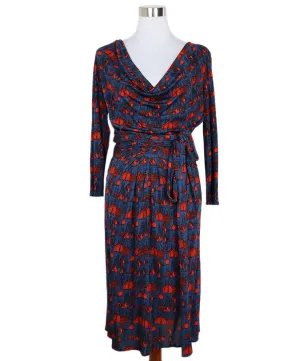 Issa Navy & Red Print Rayon Dress sz 10