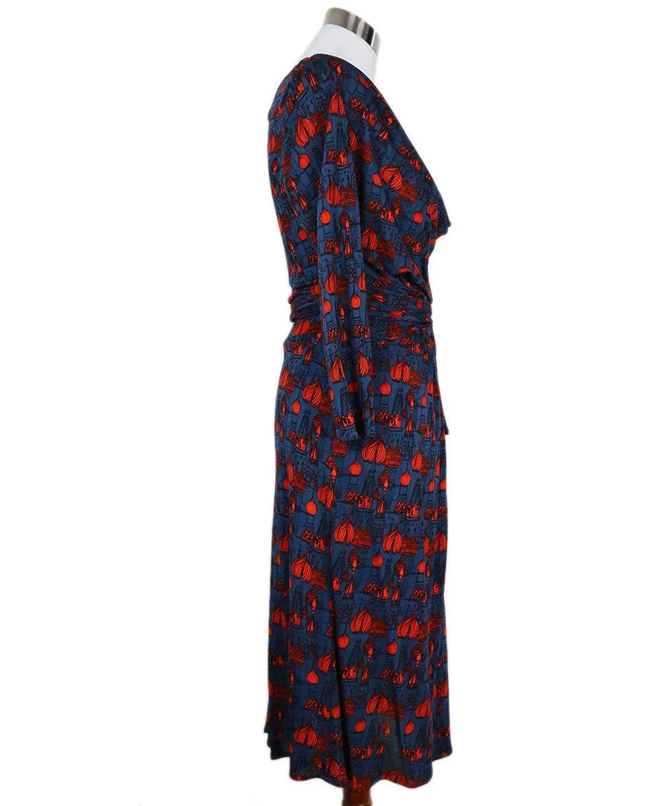 Issa Navy & Red Print Rayon Dress sz 10