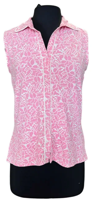 Izod Pink & White Floral Sleeveless Golf Polo Size M