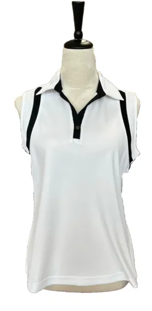 Izod Women's White Sleeveless Golf Polo w/Black Trim Size M MSP$50