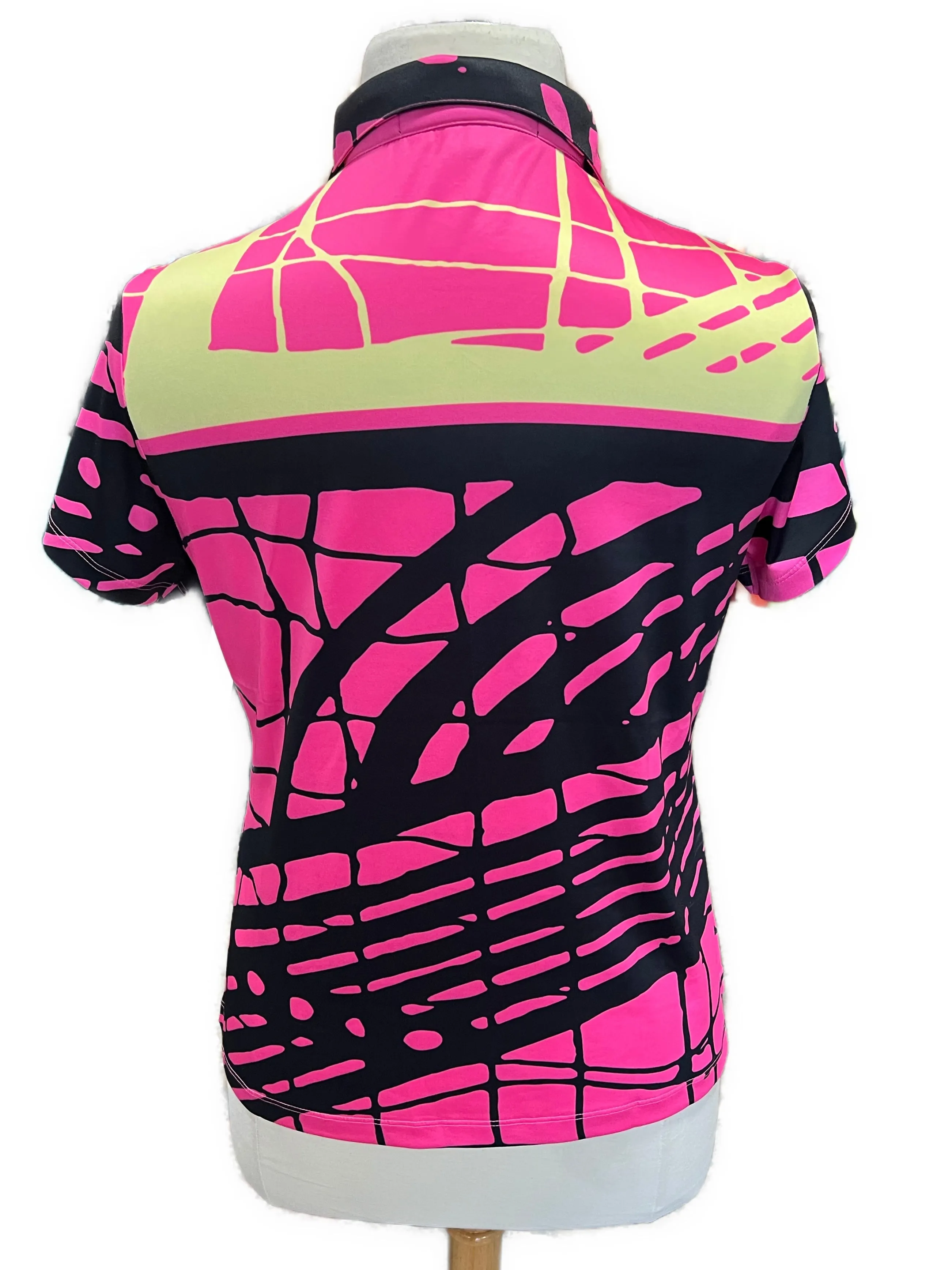 Jamie Sadock Simplicity Pink, Black & Yellow Print Golf Top Size L