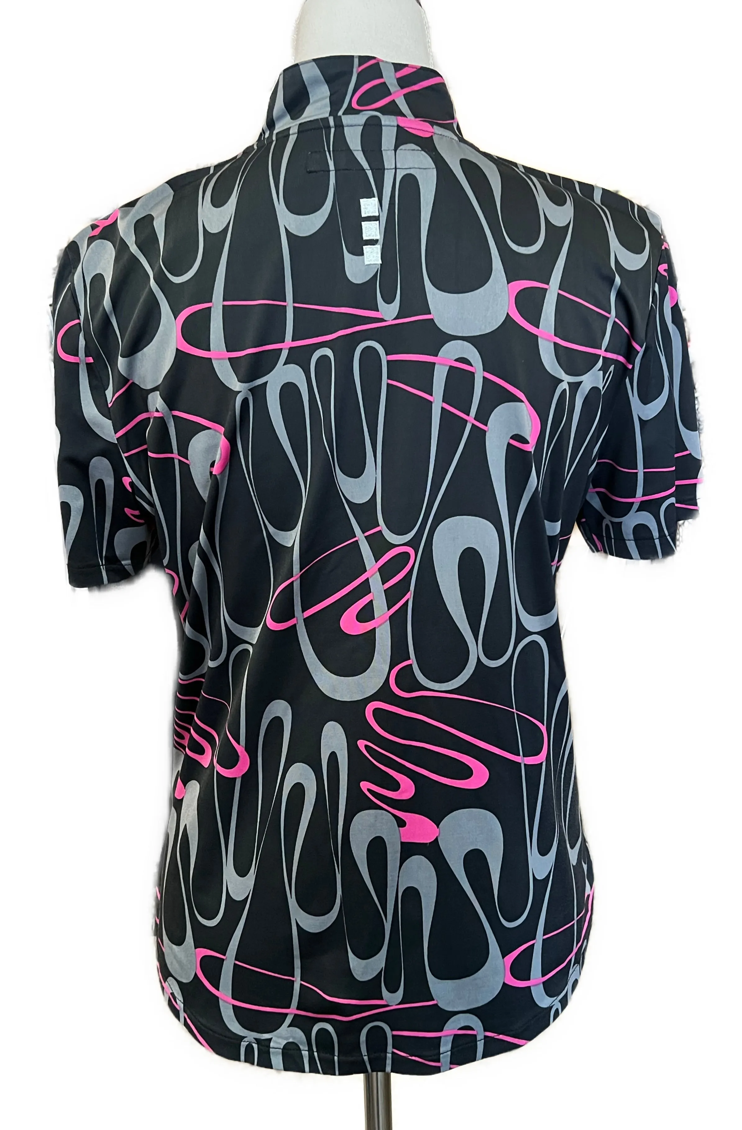 Jamie Sadock Women's Black & Pink Print Zip Mock Golf Top Sie M