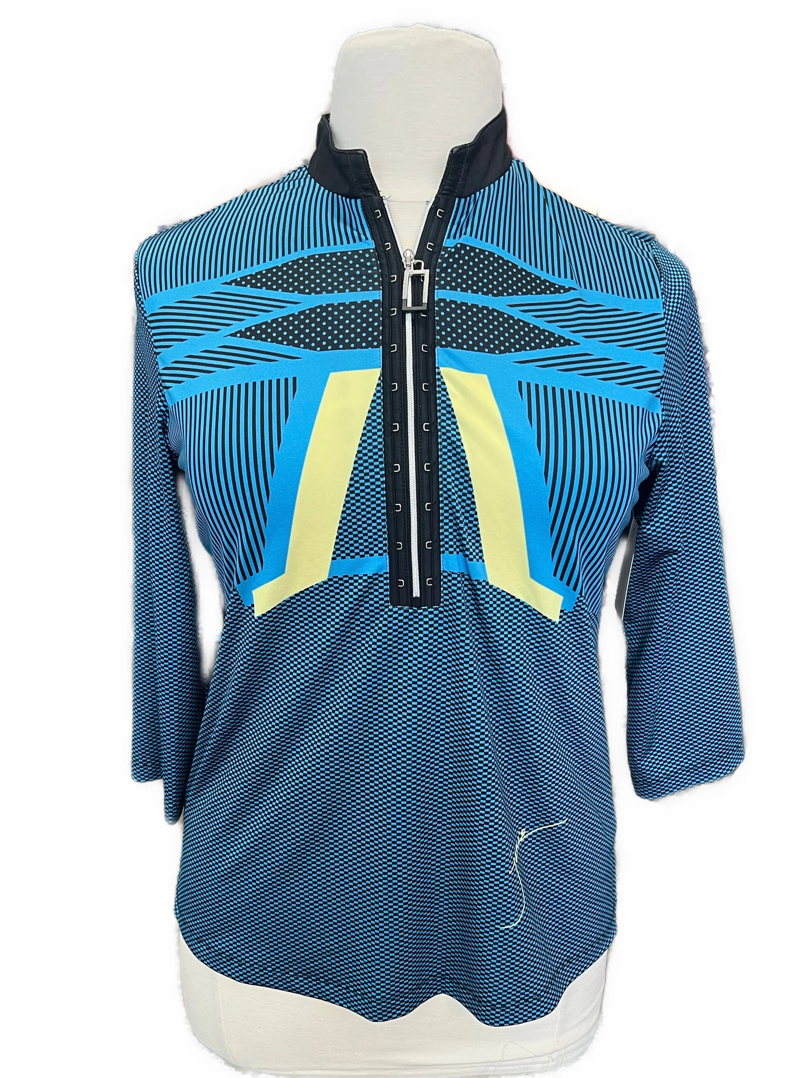 Jamie Sadock Women's Blue & Black 3/4 Sleeve Golf Top Size L. MSP$98