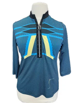 Jamie Sadock Women's Blue & Black 3/4 Sleeve Golf Top Size L. MSP$98