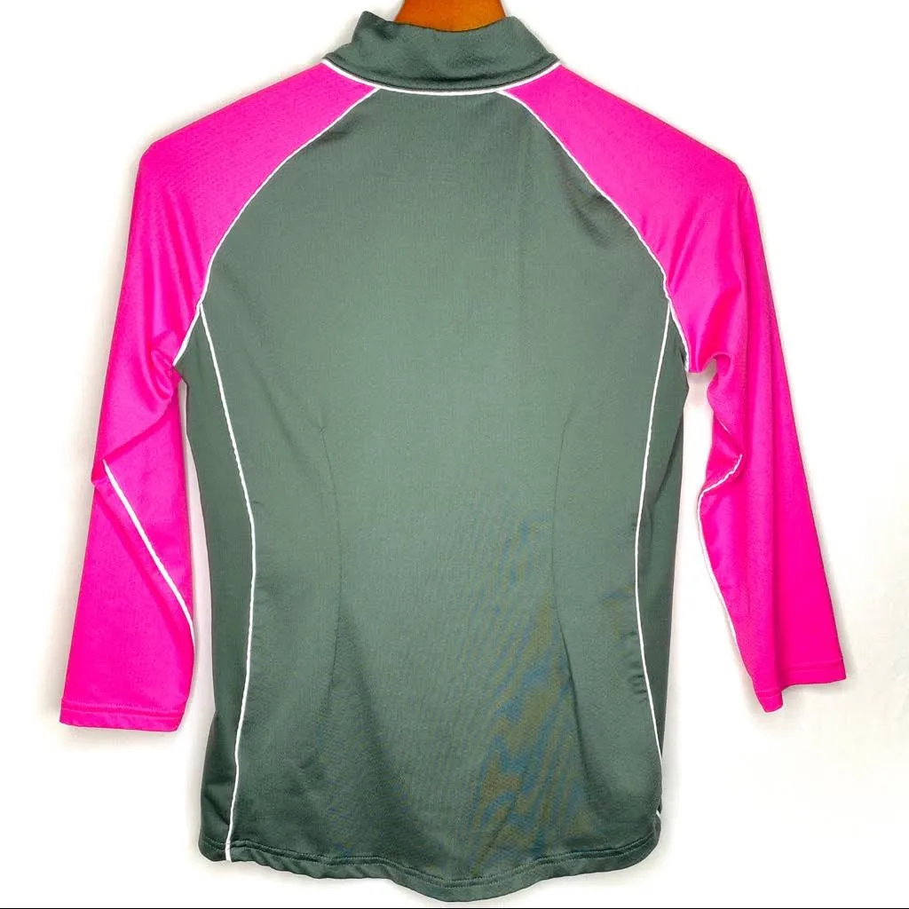 Jofit Half Zip Pullover in Pink & Dark Green Size L