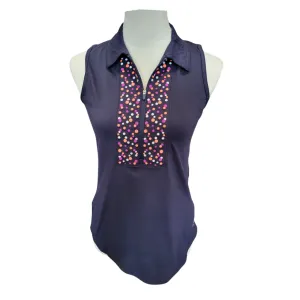 Jofit Navy Confetti Embroidered Sleeveless Zip Golf Polo Size XS