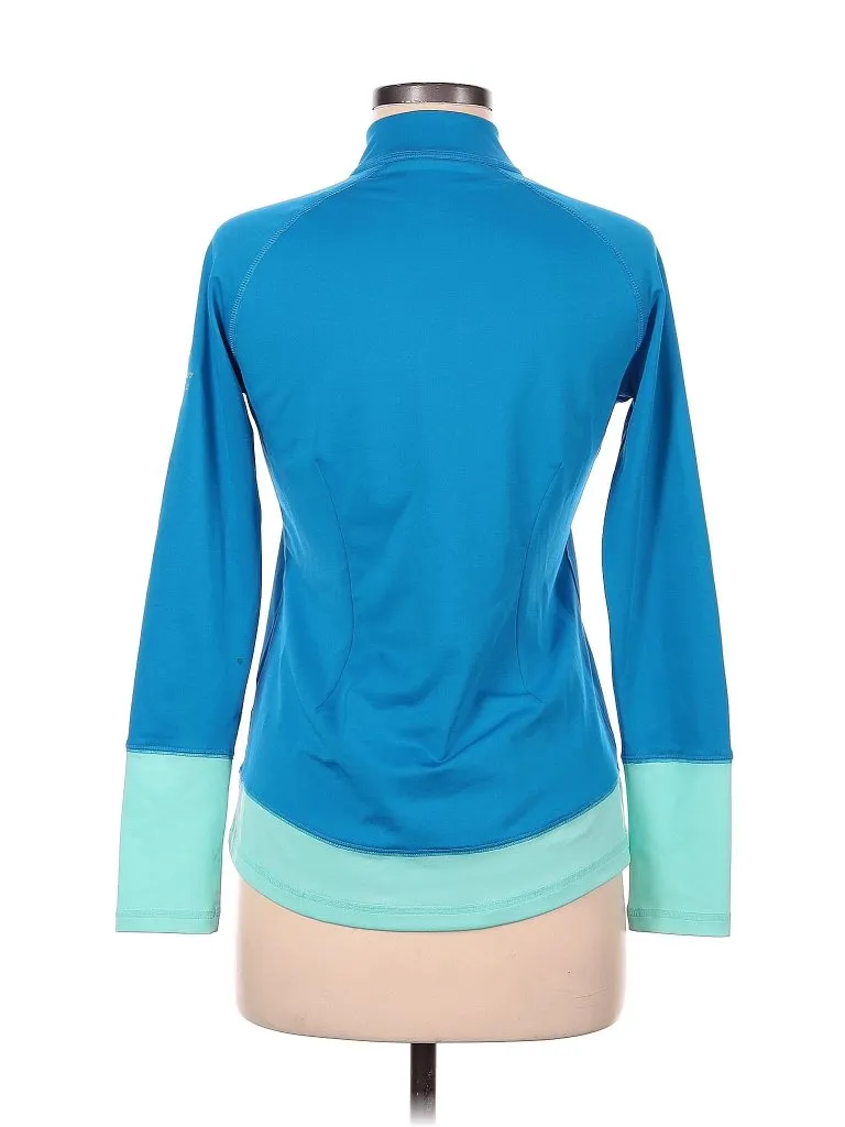 Jofit Women's Blue Half Zip Mock Pullover w/ Sleeve Logo Size S MSP$96