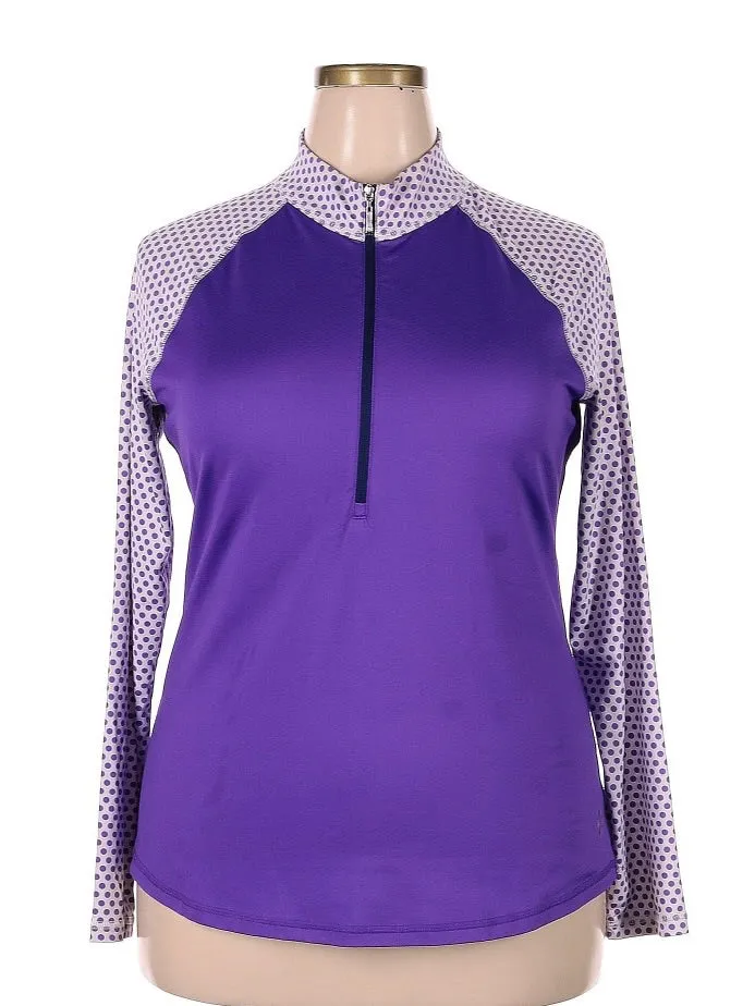 Jofit Women's Purple & White Polka Dot Half Zip Golf Pullover Size XXL MSP$96