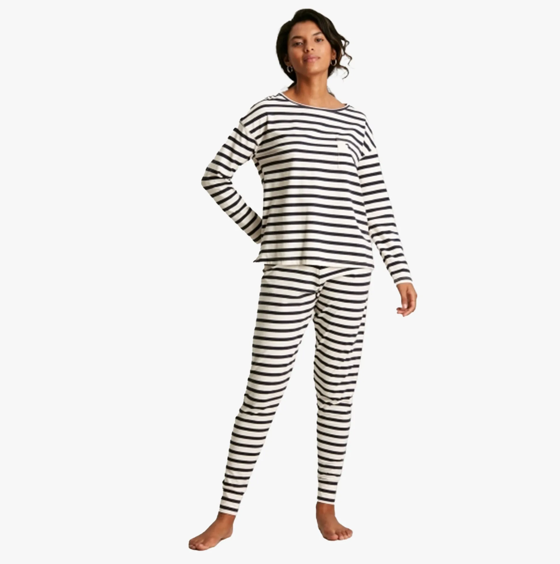 Joules DREAMLEY Womens Cotton Pyjamas Cream Sausage Dog Stripe