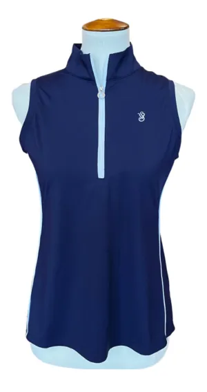 Kinona Navy Sleeveless Mock Polo Size S MSP$100