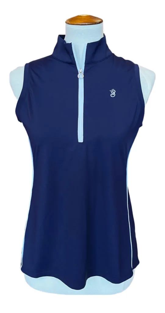 Kinona Navy Sleeveless Mock Polo Size S MSP$100