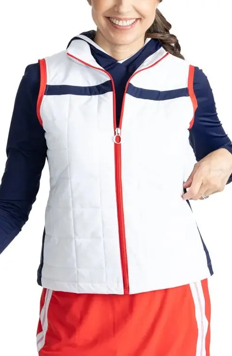 Kinona White, Red & Navy Full ZIp Puffer Golf Vest Size L MSP$146