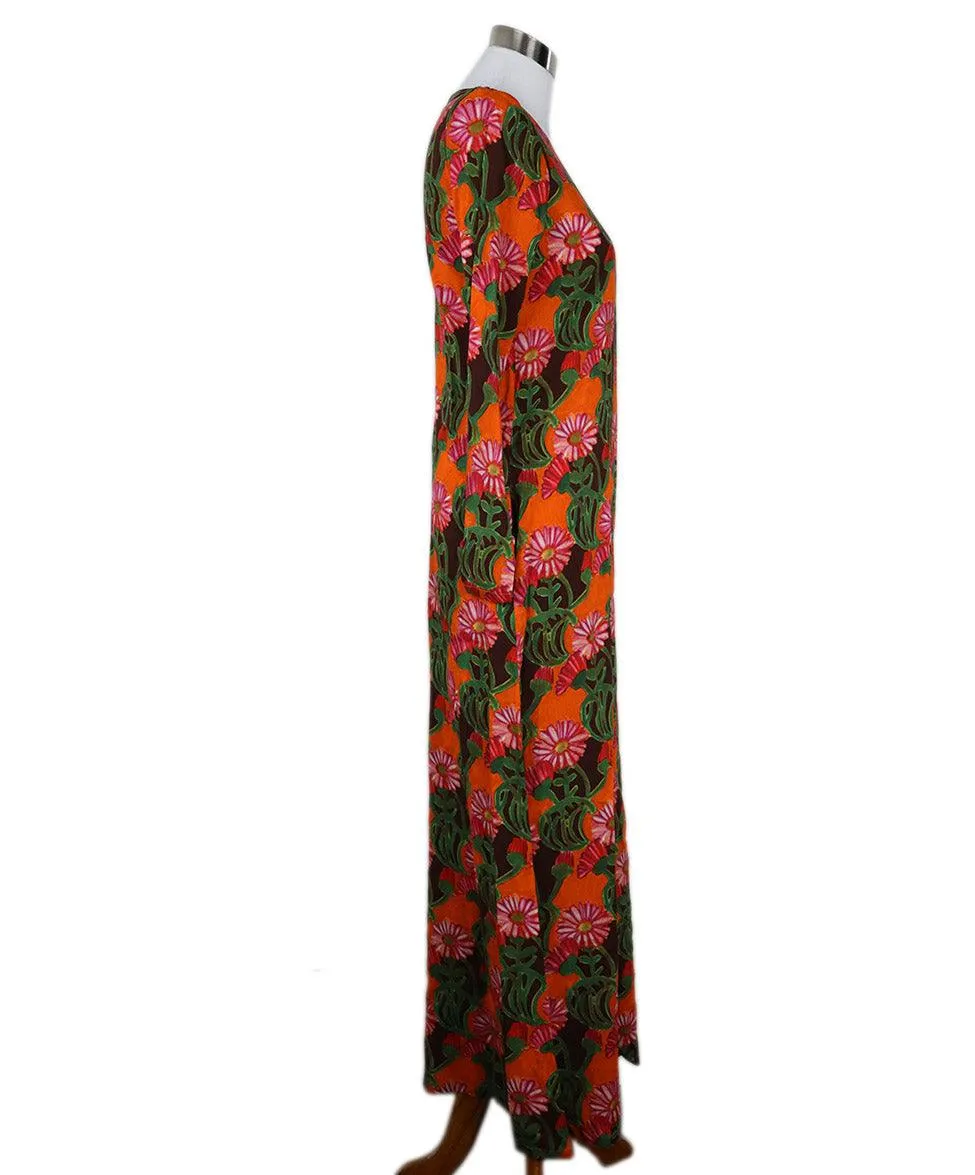 La Double J Brown Orange & Green Print Dress sz 4
