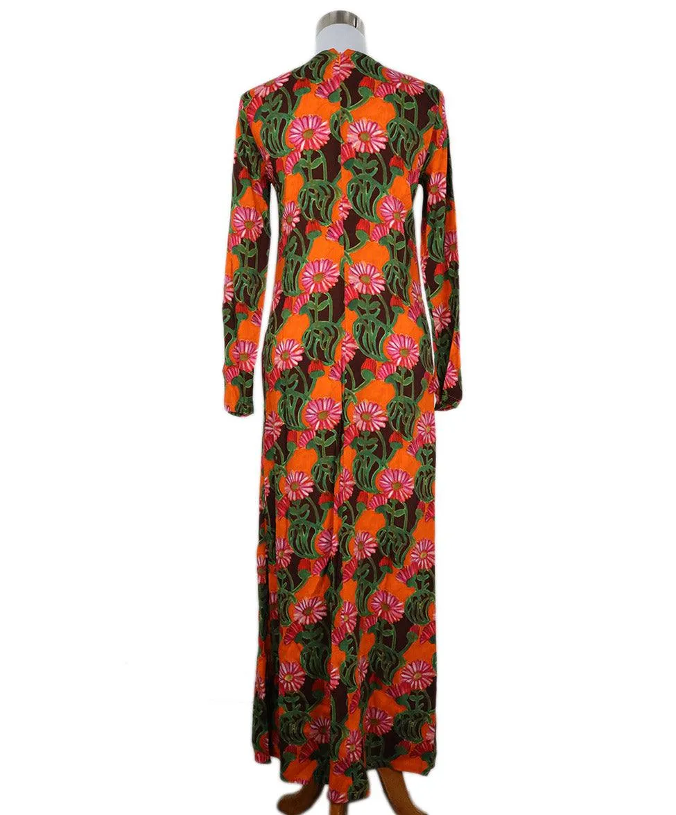 La Double J Brown Orange & Green Print Dress sz 4