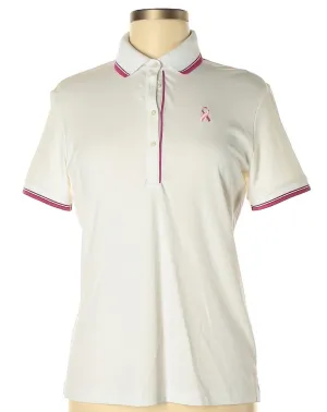 Lady Hagen White Polo with Pink Trim & Ribbon Logo