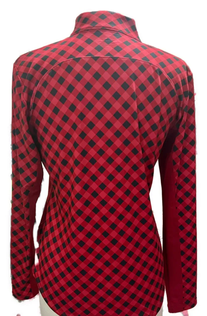 Lady Pin Seeker Performance Golf Red Plaid 1/4 Zip Pullover Size M