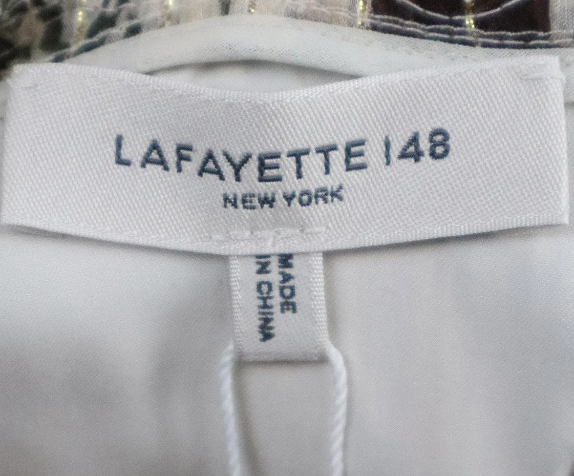 Lafayette Ivory Green & Rust Print Silk Lurex Dress sz 6