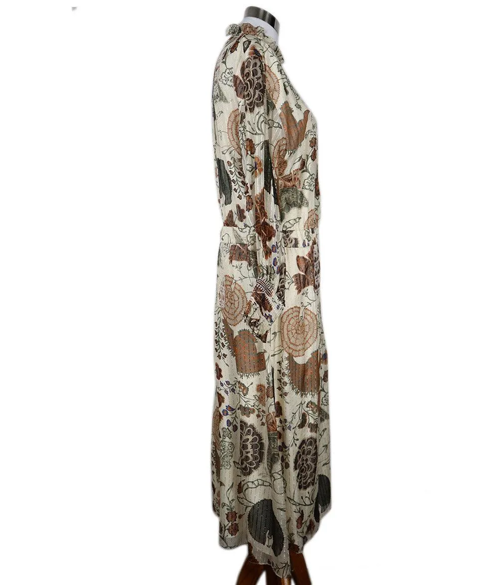 Lafayette Ivory Green & Rust Print Silk Lurex Dress sz 6