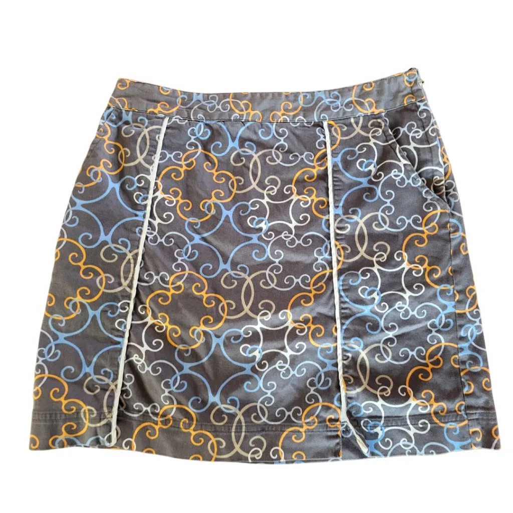 Lija Gray, Orange, Blue & White Symmetrical Swirl Print Women's Skort Size 4