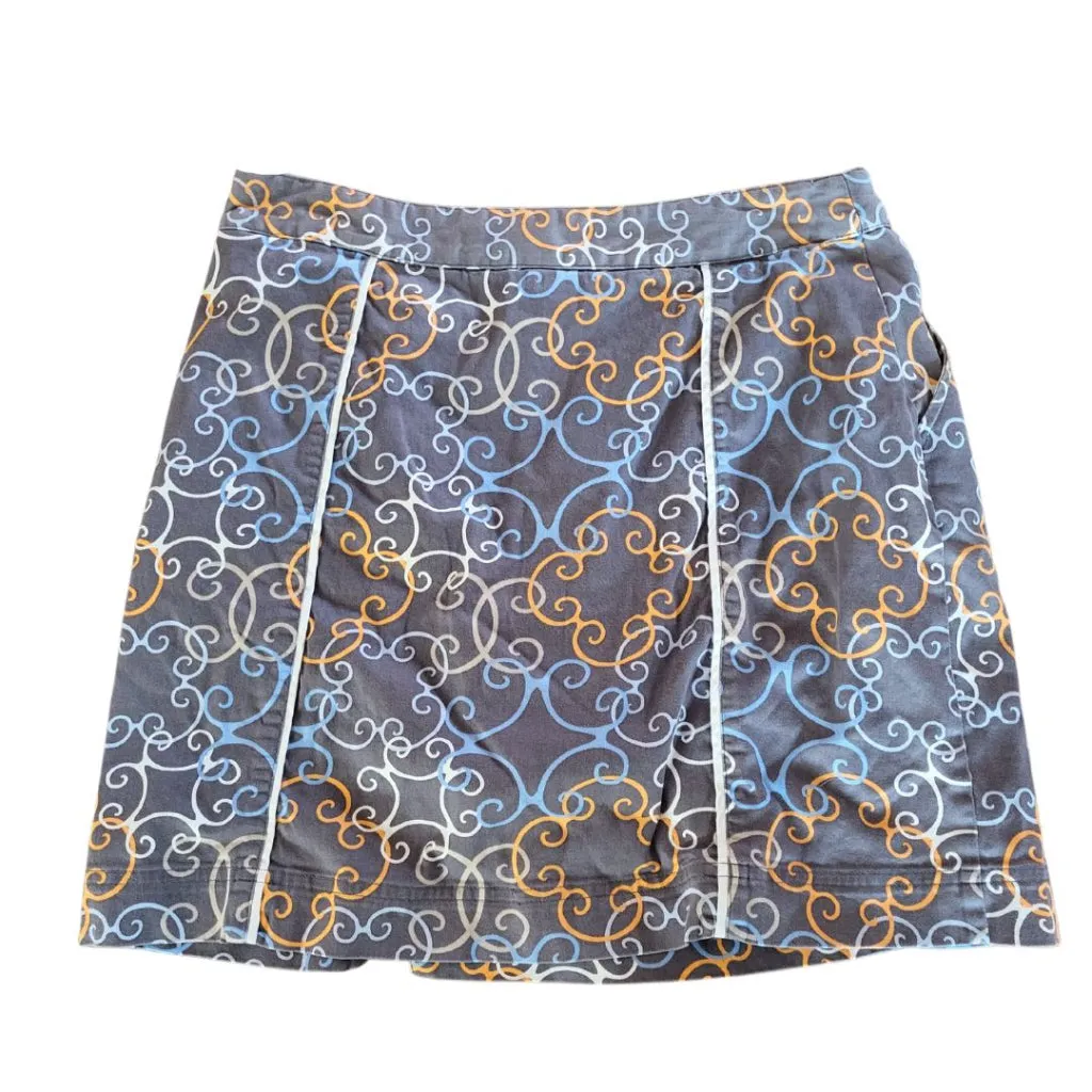 Lija Gray, Orange, Blue & White Symmetrical Swirl Print Women's Skort Size 4