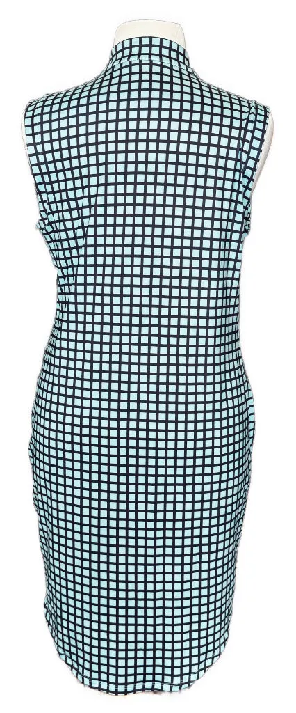 Lillie James Aqua & Gray Grid Print Sleeveless Golf Dress Size XL