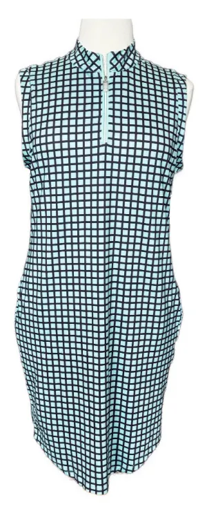 Lillie James Aqua & Gray Grid Print Sleeveless Golf Dress Size XL