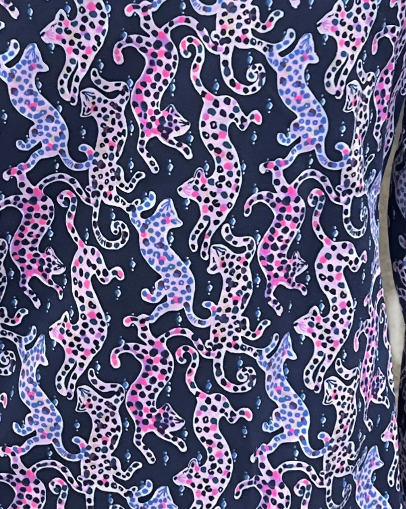 Lilly Pilitzer Navy Multicolored Jungle Cat Print 1/4 Zip Pullover Size S MSP$108