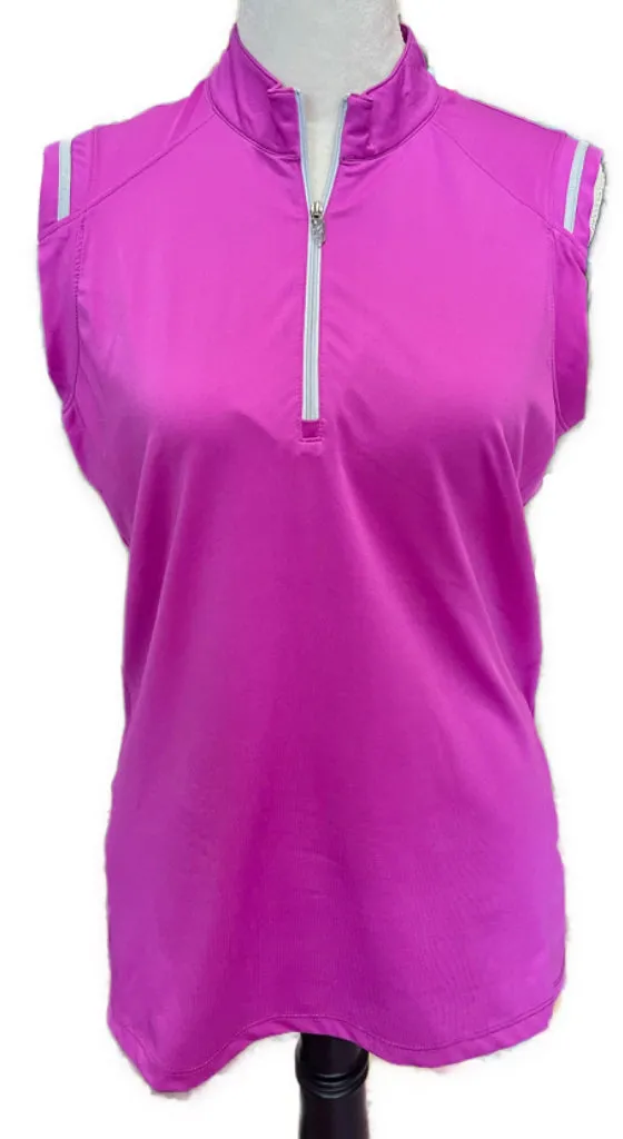 Lopez Fuchsia Sleeveless 1/4 Zip Mock Golf Top Size L MSP$75