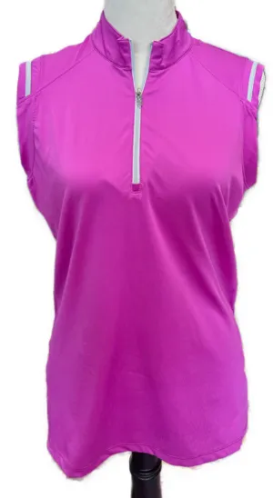 Lopez Fuchsia Sleeveless 1/4 Zip Mock Golf Top Size L MSP$75